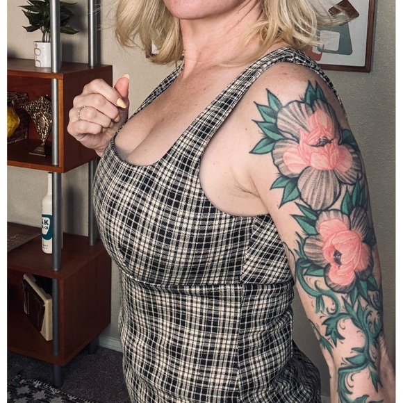 Pink Lily Plaid Mini Dress Square Neck Rachel Green Friends Style Small - Picture 4 of 6